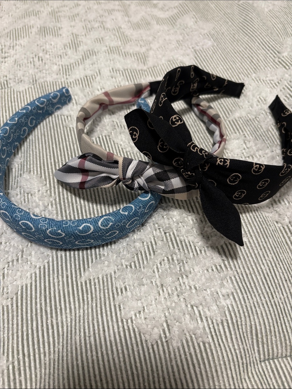 Black, Blue and Beige Patterned Knot Headbands